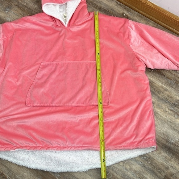 Oversized Blanket Sweatshirt Hoodie Pink Velvet and White Faux Sherpa OSFM - Picture 10 of 16